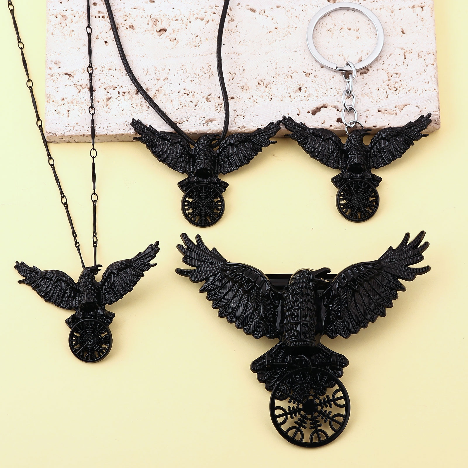 Compass Keychain Mini - Vintage Viking Hitam Gagak Kalung Odin