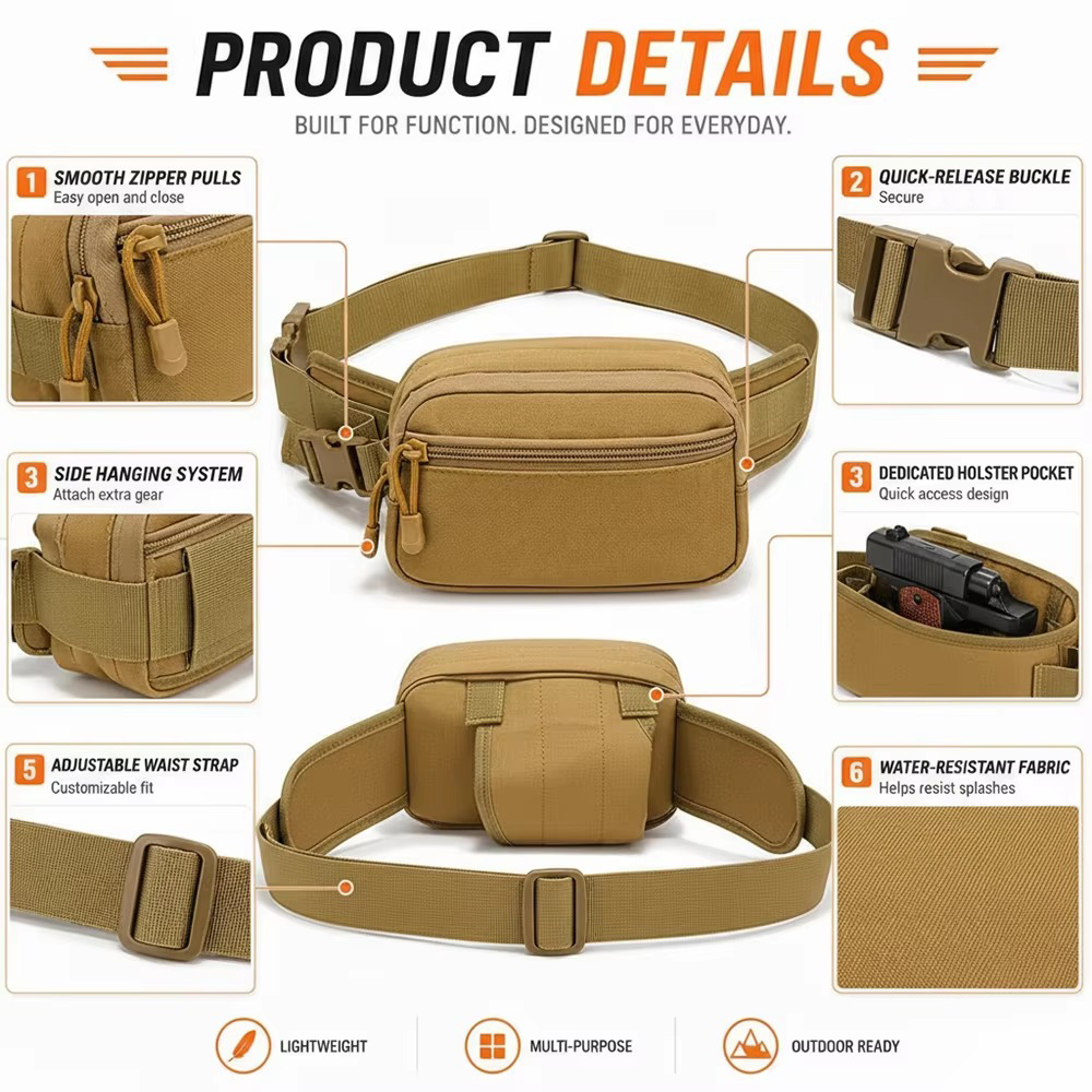 Tas Pistol Tersembunyi Anti Ma - Edc Concealed Carry Fanny Pack ulasan dan harga